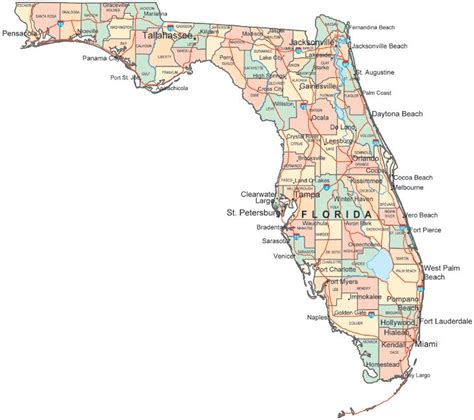 Florida County Boundary and Road Maps for all 67 Counties