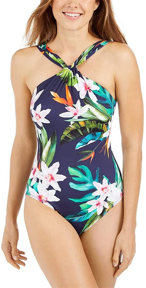 Women's Watercolor Tropical High-Neck One-Piece - WF Shopping