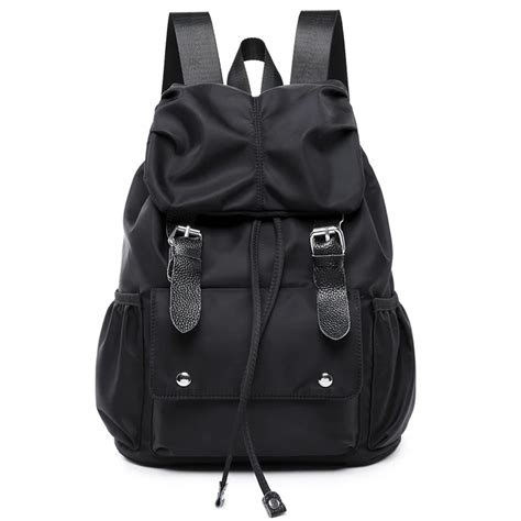 New Fashion Black Women Backpack Nylon Genuine Leather Ladies Backpacks For Teenage Girls ...