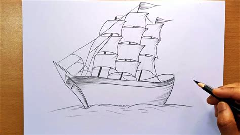 sailing ship drawing pencil sketch for beginners | ship drawing pencil ...