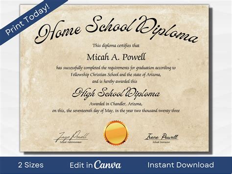 Printable Homeschool Diploma Template Editable High School - Etsy