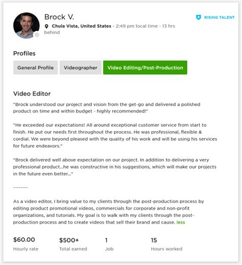 Upwork Profile Overview Sample for Video Editor (2D 3D Animation)