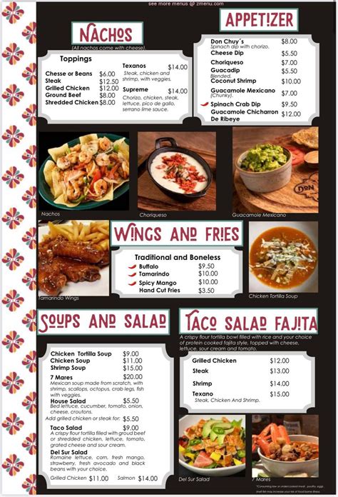 Menu at Don Chuy's Fresh Mex and Cantina restaurant, Knoxville