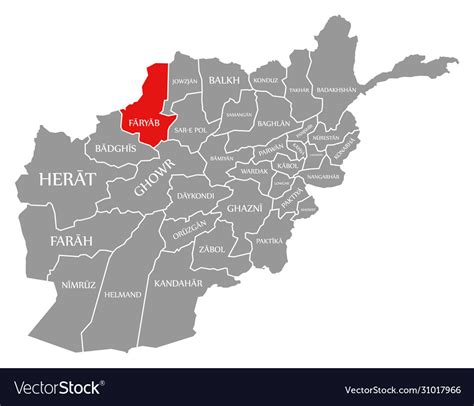 Faryab red highlighted in map afghanistan Vector Image