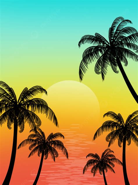 Bright Color Summer Palm Coconut Tree Silhouette Background, Bright ...