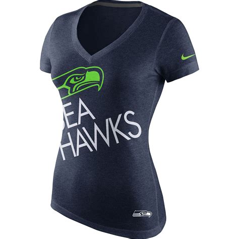 Womens Seattle Seahawks Nike College Navy Upkilter Tri-Blend V-Neck T-Shirt