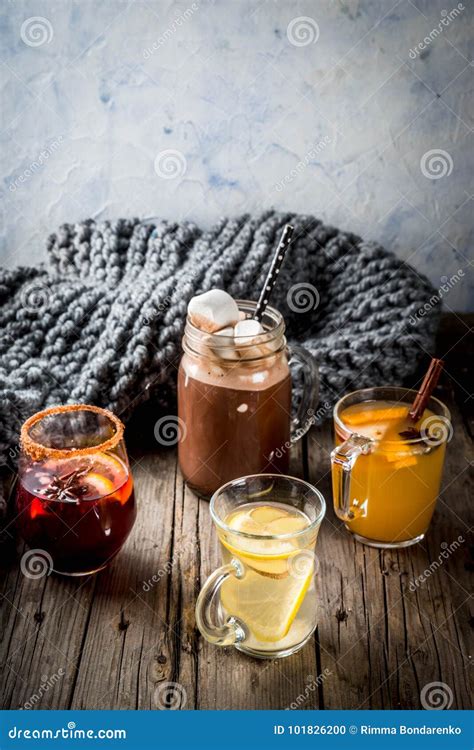 Set of 4 autumn drinks stock photo. Image of ginger - 101826200