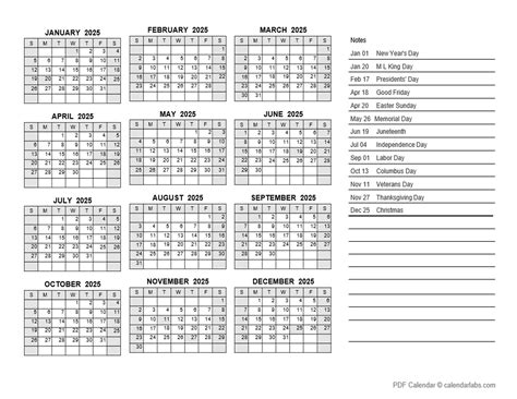 2025 Yearly Calendar PDF - Free Printable Templates