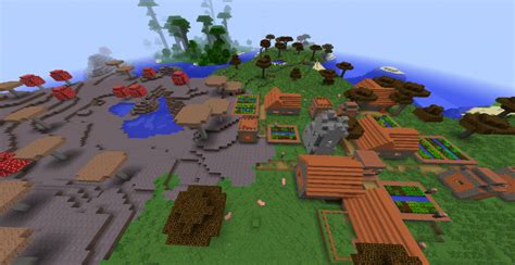 Village with zombies and mushrooms on spawn Seed | Minecraft PE Bedrock Seeds