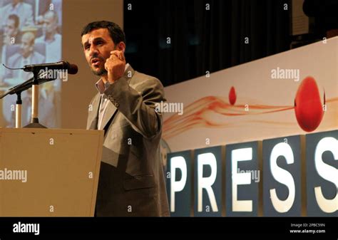 Iranian President Mahmoud Ahmadinejad delivers his speech during inauguration ceremony for Iran ...