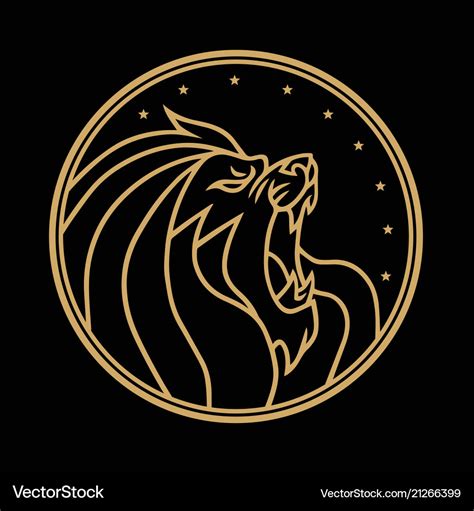 Lion roaring circle gold logo black Royalty Free Vector