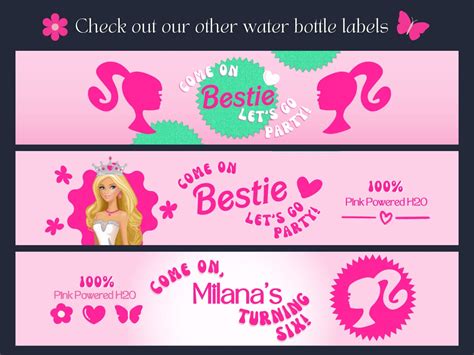 Barb Water Bottle Labels, Pink Doll Water Bottle Labels, Barb Birthday ...