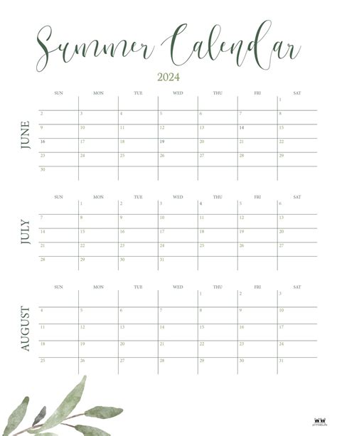 2024 Summer Calendars - 18 FREE Printables | Printabulls