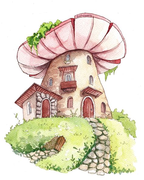 ArtStation - Mushroom house, Daria Doroshchuk Mushroom Drawing ...