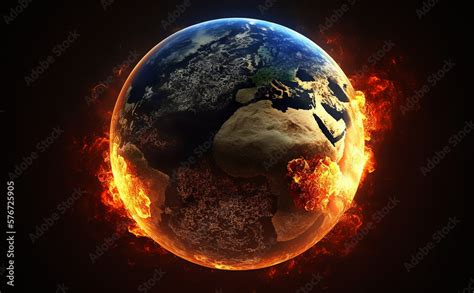 Planet Earth on fire in outer space. Generative AI Stock Illustration ...