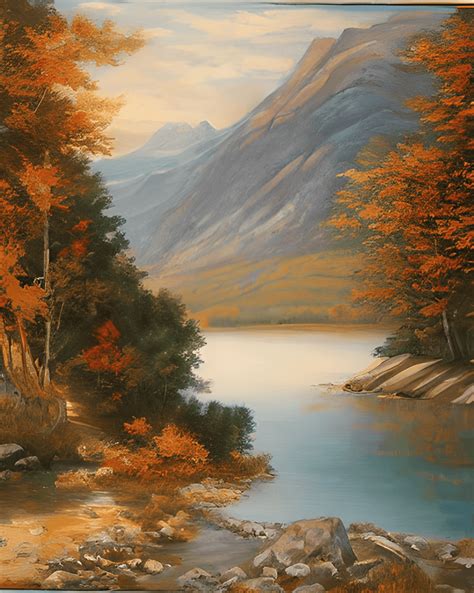 Beautiful Fall Picture of Lake and Mountain Scene Painting · Creative ...