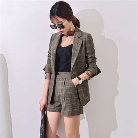 Short Suits Pants Women Casual Office Business Suits Uniform Styles Elegant Plaid Pant Suits ...