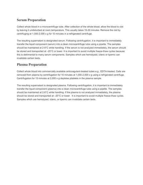 Serum & Plasma Preparation Information