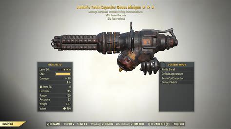 3* Junkie's GAUSS MINIGUN 25% Faster Fire Rate [Faster Reload] Fallout ...