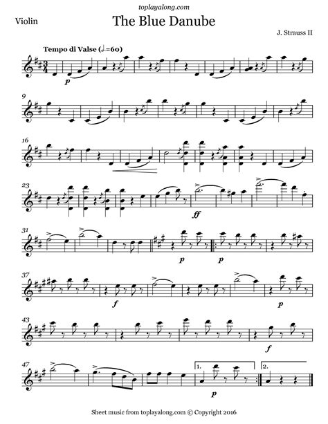 The Blue Danube Waltz by Strauss. Free sheet music for violin. Visit ...