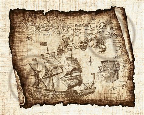 Pirate Treasure Map of Drawing Ship Decor ArtOld Pirate | Etsy