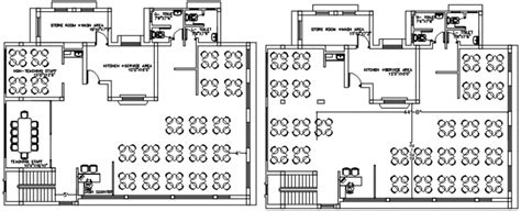 Canteen restaurant type distribution layout plan with furniture cad drawing details dwg file ...