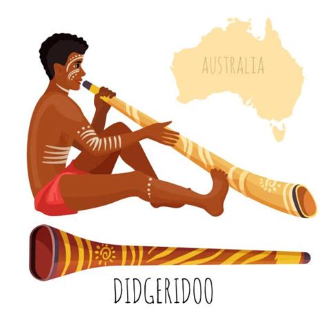 Swarthy man with white paint on face and body plays didgeridoo,... | Didgeridoo, Illustration ...