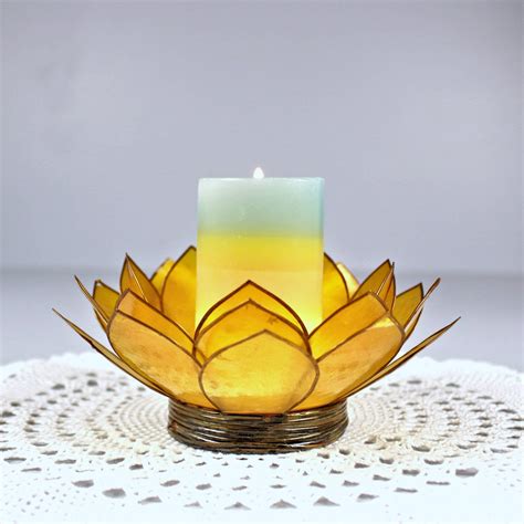 Vintage Lotus Flower Candle Holder, Capiz Shell, Natural & Golden Lining, Tea Light Holder ...