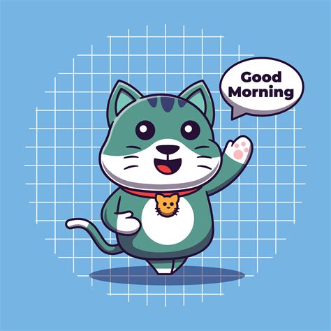 Cute cat walking and saying good morning cartoon icon illustration. 18815116 Vector Art at Vecteezy