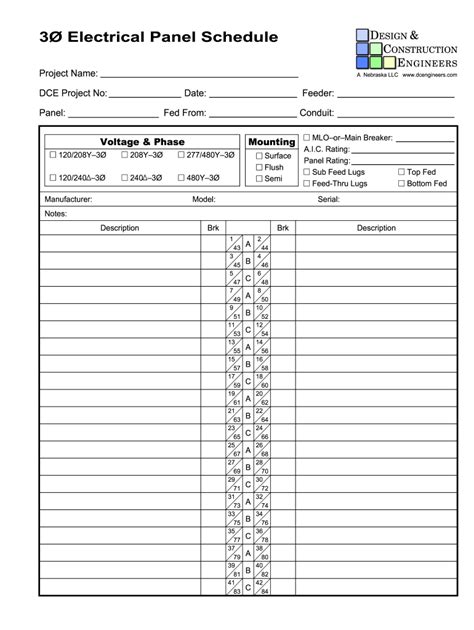 Electrical Panel Schedule Template