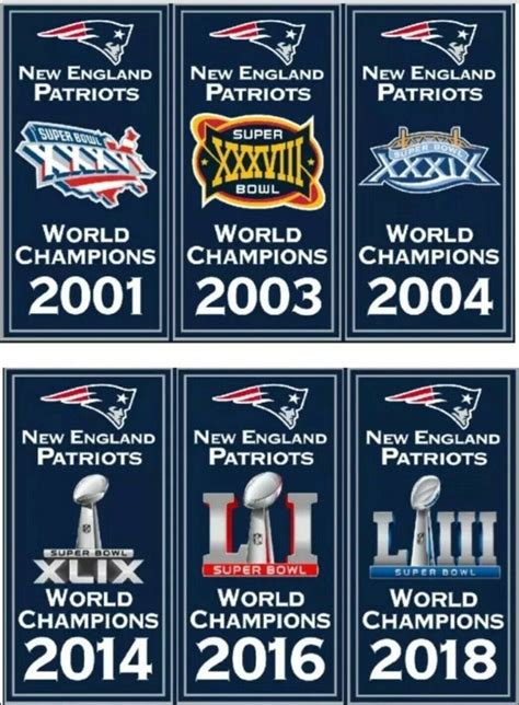 New England Patriots Super Bowl World Champions 14 X 8.5 Banners ...