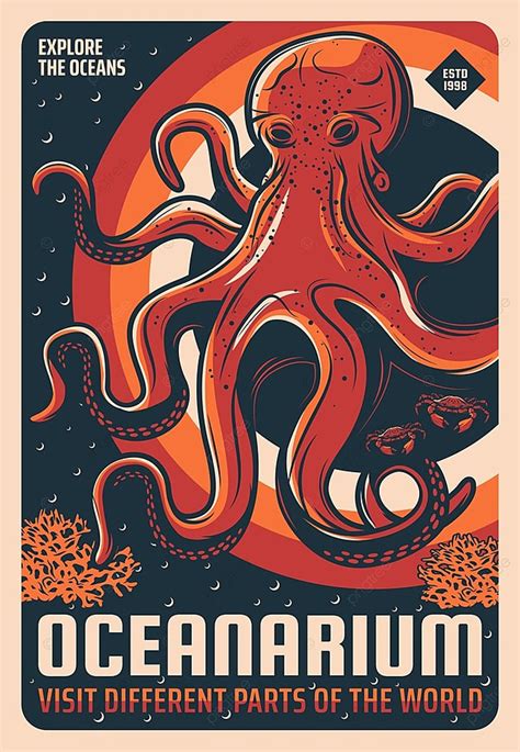 Oceanarium Aquarium Giant Pacific Octopus Retro Poster Template ...