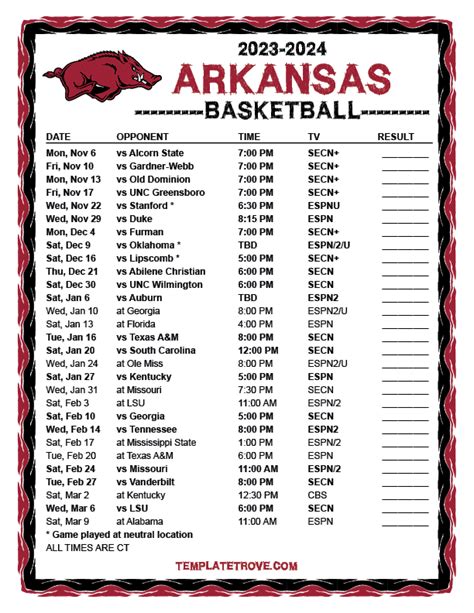 Razorback Basketball Schedule 2024 2024 - Ilysa Raquel