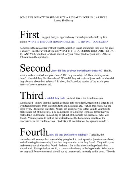 some tips on how to summarize a research journal article