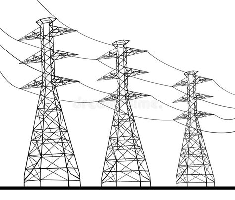 Transmission Tower or Power Line Electricity Pylons Line Drawing Illustration Stock Vector ...