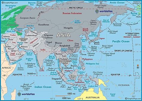 Large Map of Asia, Easy to Read and Printable