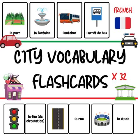 French Vocabulary Flashcards for Kids City / La Ville Fun French Vocabulary Practice for ...