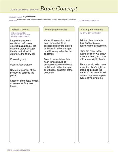 Remediation B Template Reduction of Risk Potential Fetal Assessment During Labor Leopold's ...