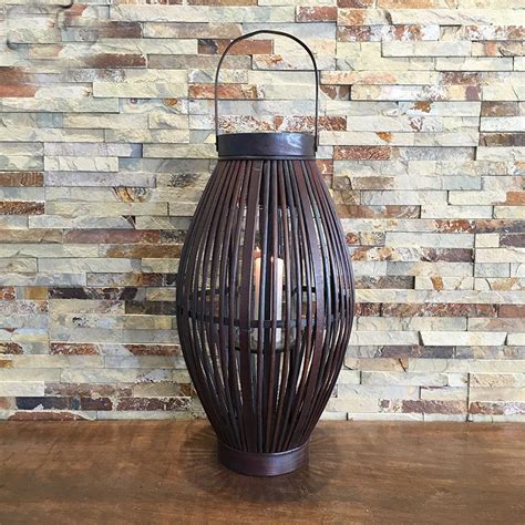 77CM Big Antique Bamboo & Wood Candle Lantern Decorative Candle Holder Outdoor Portable Candle ...