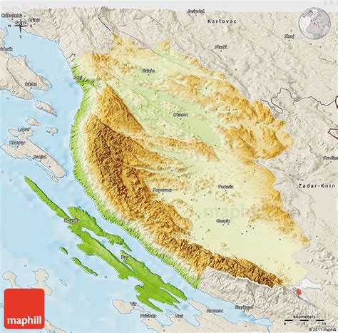 Physical 3D Map of Lika-Senj, shaded relief outside