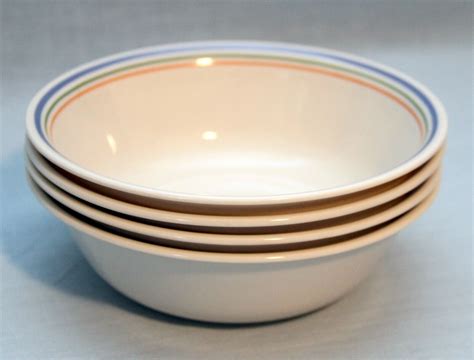 Corelle ~ COR8 Beige Set of 4 ~ Soup Cereal Bowls 6" ~ Blue, Green ...