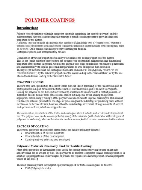 Polymer Coatings: Coating Process | PDF | Polyvinyl Chloride | Thermoplastic