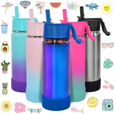 CHILLOUT LIFE 17 oz Insulated Water Bottle with Straw Lid for Kids and