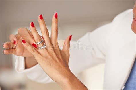 Closeup Photo of a Beautiful Female Hands with Red Nails and Elegant ...