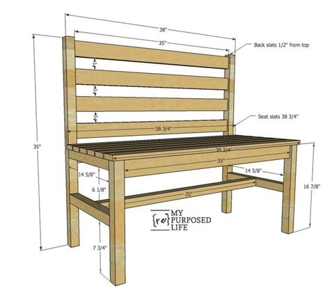 Wooden Slat Bench Plans | Rustic Bench with Back | Wooden bench plans ...