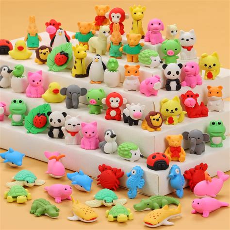 Amazon.com: 64Pcs Animal Erasers Desk Pets for Kids Animal Pencil ...