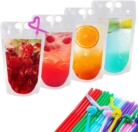 Buy 100 Pcs Drink Pouches for Adults, Clear Juice Pouches, Hand-held Reusable Drink Pouches with ...