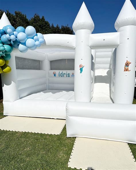 White Large Jumping Castle with Slide - Glam Events