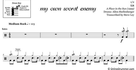 My Own Worst Enemy - Lit - Drum Sheet Music | OnlineDrummer.com