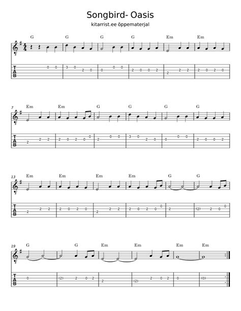 Songbird - Oasis Sheet music for Guitar (Mixed Duet) | Musescore.com